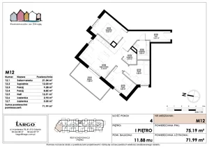 4 pokoje, mieszkanie 71,99 m², piętro 1, oferta nr M12, Kamieniczki za Strugą, Rumia,  ul. Kosynierów