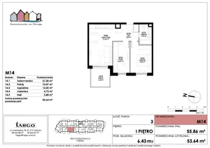 3 pokoje, mieszkanie 53,64 m², piętro 1, oferta nr M14, Kamieniczki za Strugą, Rumia,  ul. Kosynierów