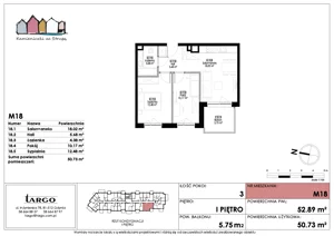 3 pokoje, mieszkanie 50,73 m², piętro 1, oferta nr M18, Kamieniczki za Strugą, Rumia,  ul. Kosynierów