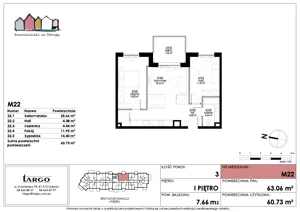 3 pokoje, mieszkanie 60,73 m², piętro 1, oferta nr M22, Kamieniczki za Strugą, Rumia,  ul. Kosynierów