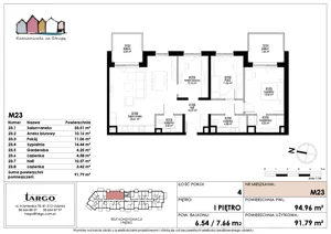 4 pokoje, mieszkanie 91,79 m², piętro 1, oferta nr M23, Kamieniczki za Strugą, Rumia,  ul. Kosynierów