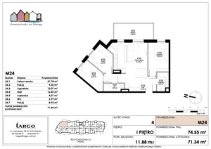 4 pokoje, mieszkanie 71,34 m², piętro 1, oferta nr M24, Kamieniczki za Strugą, Rumia,  ul. Kosynierów