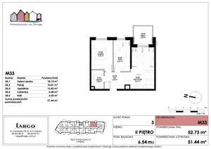 3 pokoje, mieszkanie 51,44 m², piętro 2, oferta nr M33, Kamieniczki za Strugą, Rumia,  ul. Kosynierów