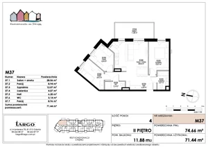 4 pokoje, mieszkanie 71,44 m², piętro 2, oferta nr M37, Kamieniczki za Strugą, Rumia,  ul. Kosynierów