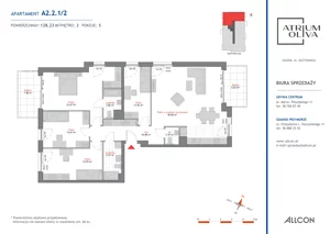 5 pokoi, mieszkanie 128,23 m², piętro 2, oferta nr A2.2.1-2, Atrium Oliva, Gdańsk, Oliwa, ul. Grottgera