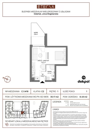 1 pokój, mieszkanie 26,48 m², piętro 1, oferta nr D.1.M11, ETERNA, Gdańsk, Śródmieście, ul. Stępkarska