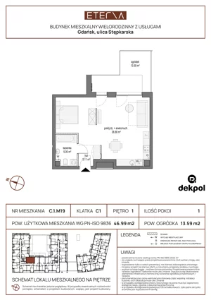 1 pokój, mieszkanie 47,32 m², piętro 2, oferta nr C.2.M21, ETERNA, Gdańsk, Śródmieście, ul. Stępkarska