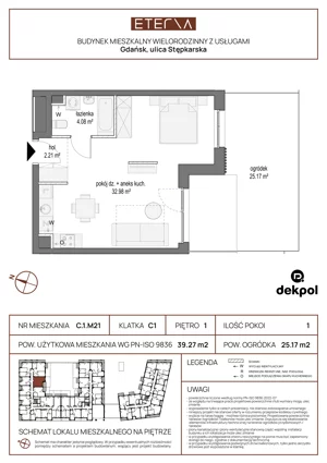 1 pokój, mieszkanie 40,36 m², piętro 2, oferta nr D.2.M01, ETERNA, Gdańsk, Śródmieście, ul. Stępkarska