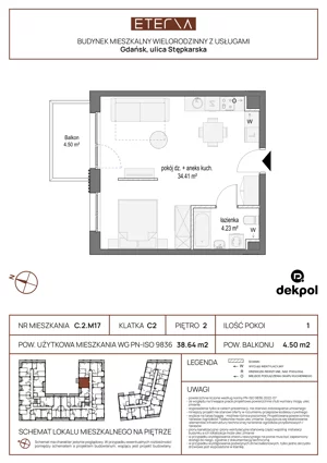 1 pokój, mieszkanie 38,64 m², piętro 2, oferta nr C.2.M17, ETERNA, Gdańsk, Śródmieście, ul. Stępkarska