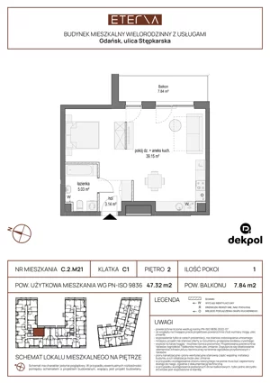 1 pokój, mieszkanie 47,32 m², piętro 2, oferta nr C.2.M21, ETERNA, Gdańsk, Śródmieście, ul. Stępkarska