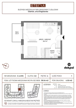 1 pokój, mieszkanie 38,64 m², piętro 4, oferta nr C.4.M16, ETERNA, Gdańsk, Śródmieście, ul. Stępkarska