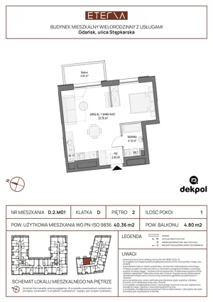 1 pokój, mieszkanie 40,36 m², piętro 2, oferta nr D.2.M01, ETERNA, Gdańsk, Śródmieście, ul. Stępkarska
