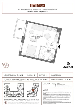 1 pokój, mieszkanie 33,83 m², piętro 2, oferta nr D.2.M12, ETERNA, Gdańsk, Śródmieście, ul. Stępkarska