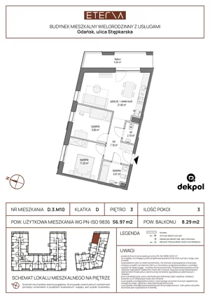 3 pokoje, mieszkanie 56,97 m², piętro 3, oferta nr D.3.M10, ETERNA, Gdańsk, Śródmieście, ul. Stępkarska
