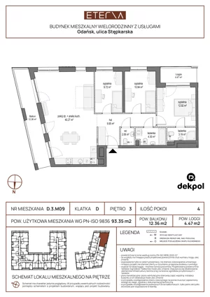 4 pokoje, mieszkanie 93,35 m², piętro 3, oferta nr D.3.M09, ETERNA, Gdańsk, Śródmieście, ul. Stępkarska