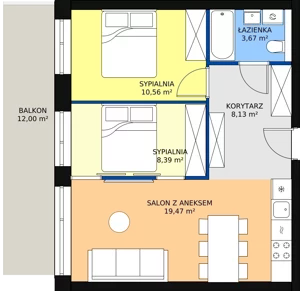3 pokoje, mieszkanie 50,22 m², piętro 2, oferta nr B.2.05(B21), Sand Dunes, Dziwnów, ul. Adama Mickiewicza 47