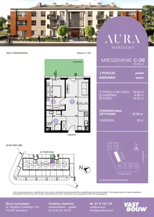 2 pokoje, mieszkanie 37,28 m², piętro 2, oferta nr D-17, AURA WARSZEWO ETAP 2, Szczecin, Północ, Warszewo, ul. Kalinowa