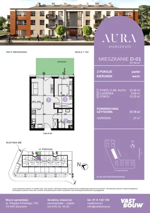 2 pokoje, mieszkanie 37,28 m², piętro 2, oferta nr D-17, AURA WARSZEWO ETAP 2, Szczecin, Północ, Warszewo, ul. Kalinowa