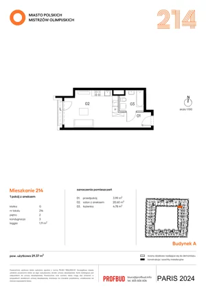 1 pokój, mieszkanie 29,37 m², piętro 2, oferta nr 214, Miasto Polskich Mistrzów Olimpijskich II - Paryż, Mysiadło, ul. Olimpijska