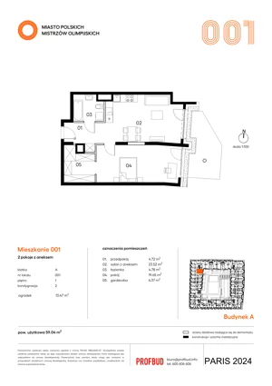 2 pokoje, mieszkanie 59,04 m², piętro 1, oferta nr 001, Miasto Polskich Mistrzów Olimpijskich II - Paryż, Mysiadło, ul. Olimpijska