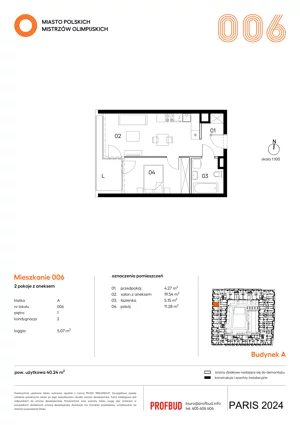 2 pokoje, mieszkanie 40,24 m², piętro 1, oferta nr 006, Miasto Polskich Mistrzów Olimpijskich II - Paryż, Mysiadło, ul. Olimpijska