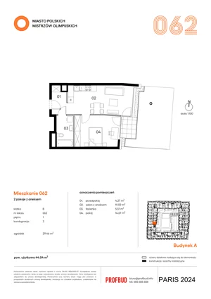 2 pokoje, mieszkanie 44,04 m², piętro 1, oferta nr 062, Miasto Polskich Mistrzów Olimpijskich II - Paryż, Mysiadło, ul. Olimpijska