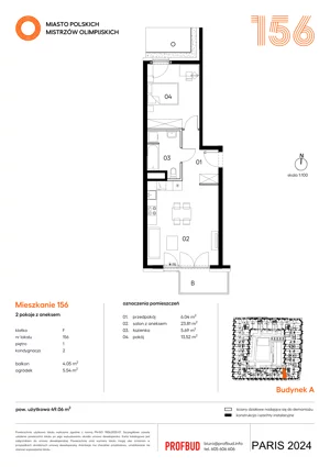 2 pokoje, mieszkanie 49,06 m², piętro 1, oferta nr 156, Miasto Polskich Mistrzów Olimpijskich II - Paryż, Mysiadło, ul. Olimpijska