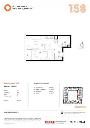 2 pokoje, mieszkanie 44,27 m², piętro 2, oferta nr 158, Miasto Polskich Mistrzów Olimpijskich II - Paryż, Mysiadło, ul. Olimpijska