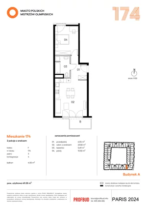 2 pokoje, mieszkanie 49,05 m², piętro 3, oferta nr 174, Miasto Polskich Mistrzów Olimpijskich II - Paryż, Mysiadło, ul. Olimpijska