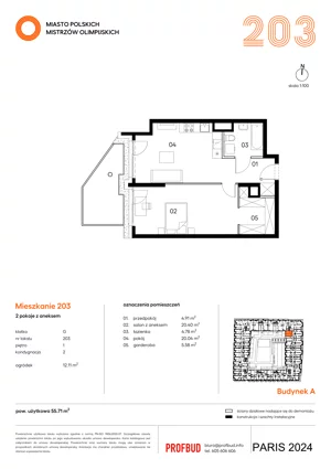 2 pokoje, mieszkanie 55,71 m², piętro 1, oferta nr 203, Miasto Polskich Mistrzów Olimpijskich II - Paryż, Mysiadło, ul. Olimpijska