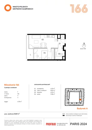 2 pokoje, mieszkanie 38,89 m², piętro 3, oferta nr 166, Miasto Polskich Mistrzów Olimpijskich II - Paryż, Mysiadło, ul. Olimpijska