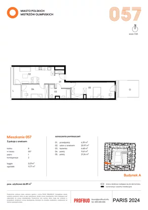 3 pokoje, mieszkanie 66,89 m², piętro 1, oferta nr 057, Miasto Polskich Mistrzów Olimpijskich II - Paryż, Mysiadło, ul. Olimpijska
