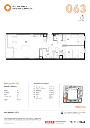3 pokoje, mieszkanie 90,67 m², piętro 2, oferta nr 063, Miasto Polskich Mistrzów Olimpijskich II - Paryż, Mysiadło, ul. Olimpijska