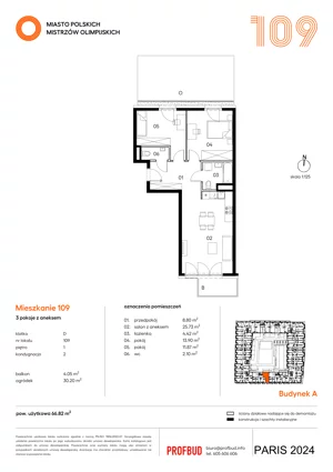 3 pokoje, mieszkanie 66,82 m², piętro 1, oferta nr 109, Miasto Polskich Mistrzów Olimpijskich II - Paryż, Mysiadło, ul. Olimpijska