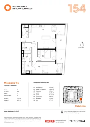 3 pokoje, mieszkanie 90,19 m², piętro 1, oferta nr 154, Miasto Polskich Mistrzów Olimpijskich II - Paryż, Mysiadło, ul. Olimpijska