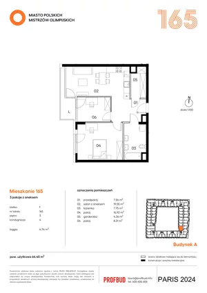 3 pokoje, mieszkanie 64,45 m², piętro 3, oferta nr 165, Miasto Polskich Mistrzów Olimpijskich II - Paryż, Mysiadło, ul. Olimpijska