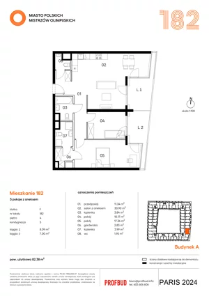3 pokoje, mieszkanie 82,38 m², piętro 4, oferta nr 182, Miasto Polskich Mistrzów Olimpijskich II - Paryż, Mysiadło, ul. Olimpijska