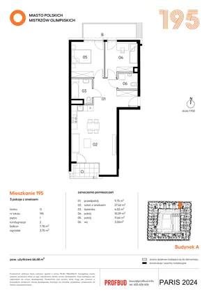 3 pokoje, mieszkanie 66,68 m², piętro 1, oferta nr 195, Miasto Polskich Mistrzów Olimpijskich II - Paryż, Mysiadło, ul. Olimpijska
