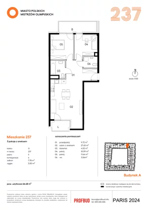 3 pokoje, mieszkanie 66,68 m², piętro 5, oferta nr 237, Miasto Polskich Mistrzów Olimpijskich II - Paryż, Mysiadło, ul. Olimpijska