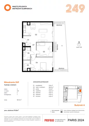 3 pokoje, mieszkanie 73,52 m², piętro 6, oferta nr 249, Miasto Polskich Mistrzów Olimpijskich II - Paryż, Mysiadło, ul. Olimpijska