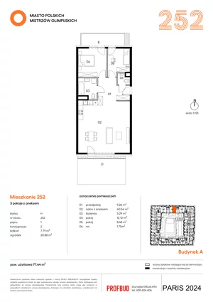 3 pokoje, mieszkanie 77,44 m², piętro 1, oferta nr 252, Miasto Polskich Mistrzów Olimpijskich II - Paryż, Mysiadło, ul. Olimpijska