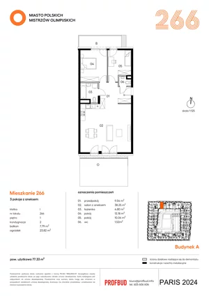 3 pokoje, mieszkanie 77,33 m², piętro 1, oferta nr 266, Miasto Polskich Mistrzów Olimpijskich II - Paryż, Mysiadło, ul. Olimpijska