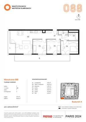 4 pokoje, mieszkanie 84,12 m², piętro 1, oferta nr 088, Miasto Polskich Mistrzów Olimpijskich II - Paryż, Mysiadło, ul. Olimpijska