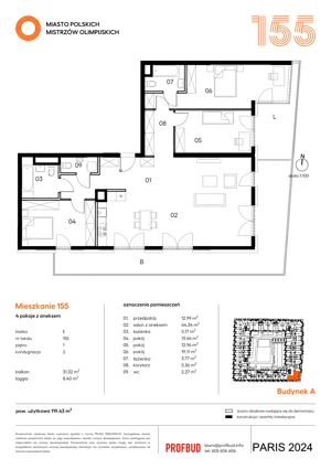 4 pokoje, mieszkanie 119,43 m², piętro 1, oferta nr 155, Miasto Polskich Mistrzów Olimpijskich II - Paryż, Mysiadło, ul. Olimpijska