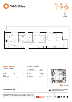 4 pokoje, mieszkanie 73,33 m², piętro 1, oferta nr 196, Miasto Polskich Mistrzów Olimpijskich II - Paryż, Mysiadło, ul. Olimpijska