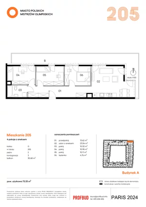 4 pokoje, mieszkanie 73,33 m², piętro 2, oferta nr 205, Miasto Polskich Mistrzów Olimpijskich II - Paryż, Mysiadło, ul. Olimpijska