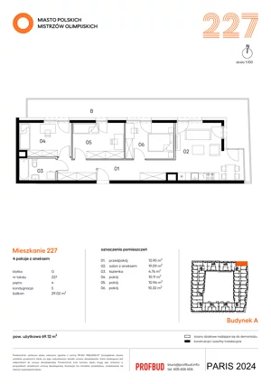 4 pokoje, mieszkanie 69,12 m², piętro 4, oferta nr 227, Miasto Polskich Mistrzów Olimpijskich II - Paryż, Mysiadło, ul. Olimpijska