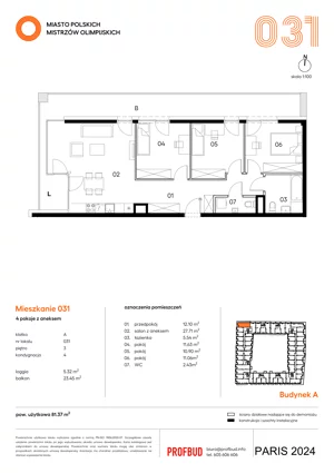 4 pokoje, mieszkanie 81,37 m², piętro 3, oferta nr 031, Miasto Polskich Mistrzów Olimpijskich II - Paryż, Mysiadło, ul. Olimpijska