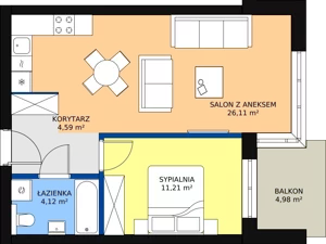 2 pokoje, mieszkanie 46,79 m², piętro 3, oferta nr 82, Kapelanka – Pychowicka - Budynek EF, Kraków, Dębniki, Zakrzówek, ul. Pychowicka 3B