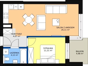 2 pokoje, mieszkanie 46,13 m², piętro 5, oferta nr 101, Kapelanka – Pychowicka - Budynek EF, Kraków, Dębniki, Zakrzówek, ul. Pychowicka 3B